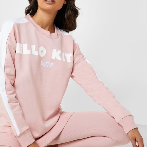Puma Tops - 🎀 Hello Kitty x PUMA Pink White Text Graphic Sweatshirt